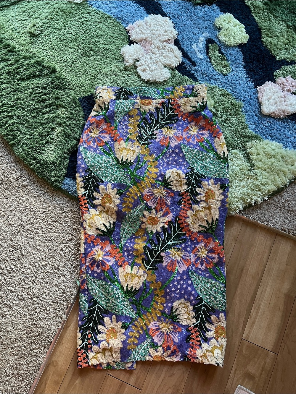 Floral Sequin Pencil Skirt in Purple